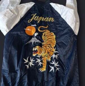 H&M Divided Navy Blue Embroidered Sukajan Japan Souvenir Bomber Jacket